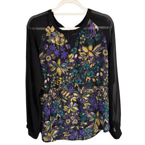Lost & Found Floral Blouse with Sheer Sleeves Size L Boho Festival Y2K Night Out